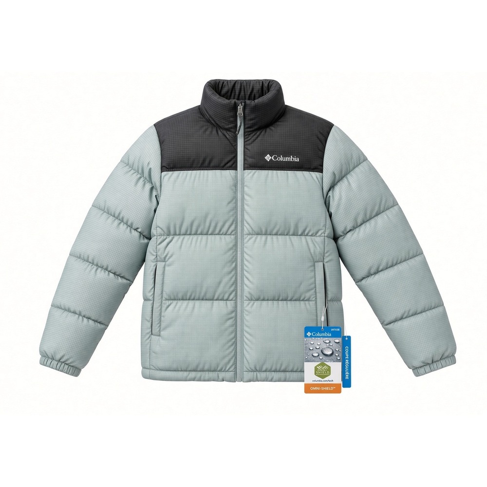 Columbia Puffect III Jacket Mens Small Blue Black Grid Omni-Shield Puffer NWT